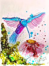 Load image into Gallery viewer, Pretty humming-bird - Alcohol Ink Painting on Yupo Paper