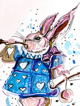 Load image into Gallery viewer, White Rabbit - Alice in Wonderland - Alcohol Ink Painting on Yupo Paper