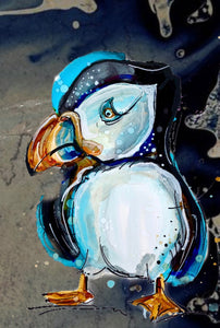Crazy Puffin   - Print of original Alcohol Ink Painting