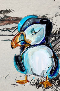 Crazy Puffin   - Print of original Alcohol Ink Painting