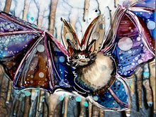 Load image into Gallery viewer, Colourful bat   - Print of original Alcohol Ink Painting
