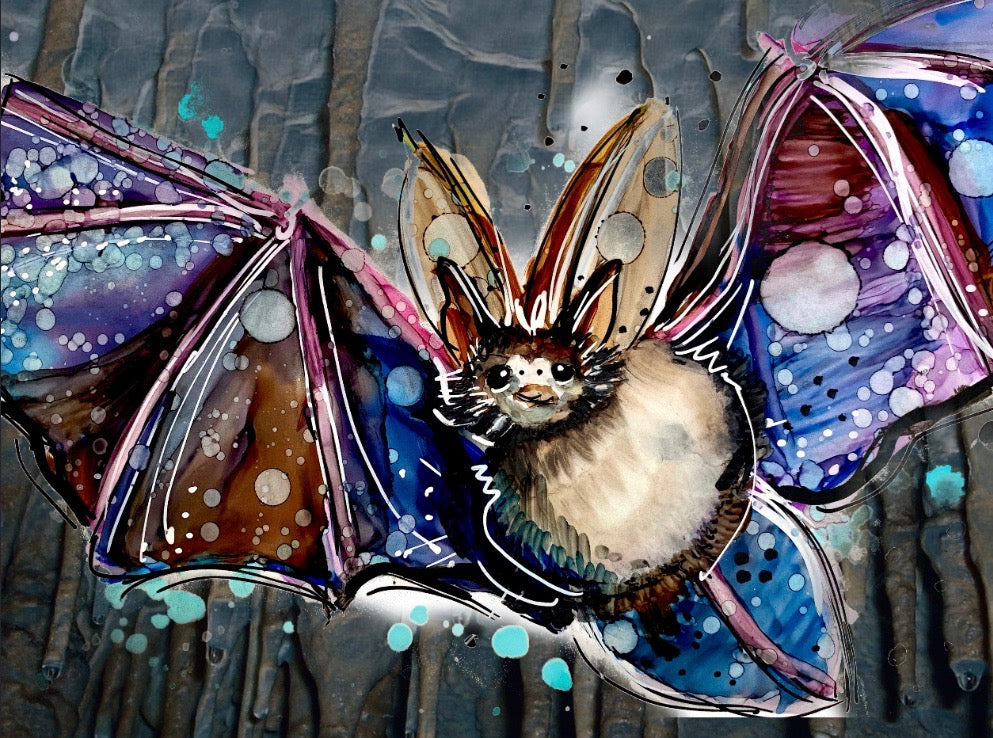Colourful bat   - Print of original Alcohol Ink Painting