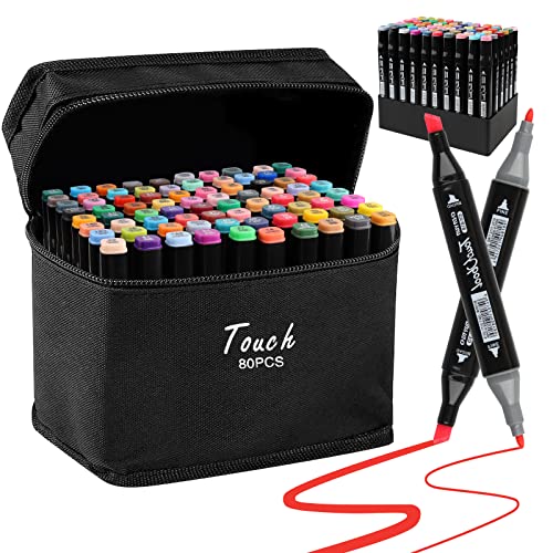 Touchbool Dual Tips Markers Set, Graphic Marker Pens, Permanent Art Markers  Set with Carrying Bag, Twin Markers for Drawing,Designing, Sketching  (Black, 60) in 2023