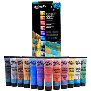 Mont Marte Premium Metallic Acrylic Paint Set, 12 x 36ml - art materials