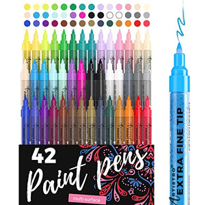 Acrylic Paint Pens - 42 Acrylic Paint Markers - Extra Fine Tip Paint Pens (0.7mm) - art materials