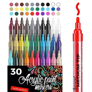 Acrylic Paint Markers Pens – 30 Acrylic Paint Pens Medium Tip (2mm) - art materials