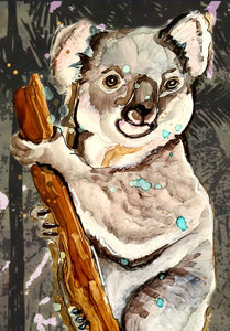 Happy koala  - Print of original Alcohol Ink Painting