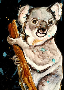 Happy koala  - Print of original Alcohol Ink Painting