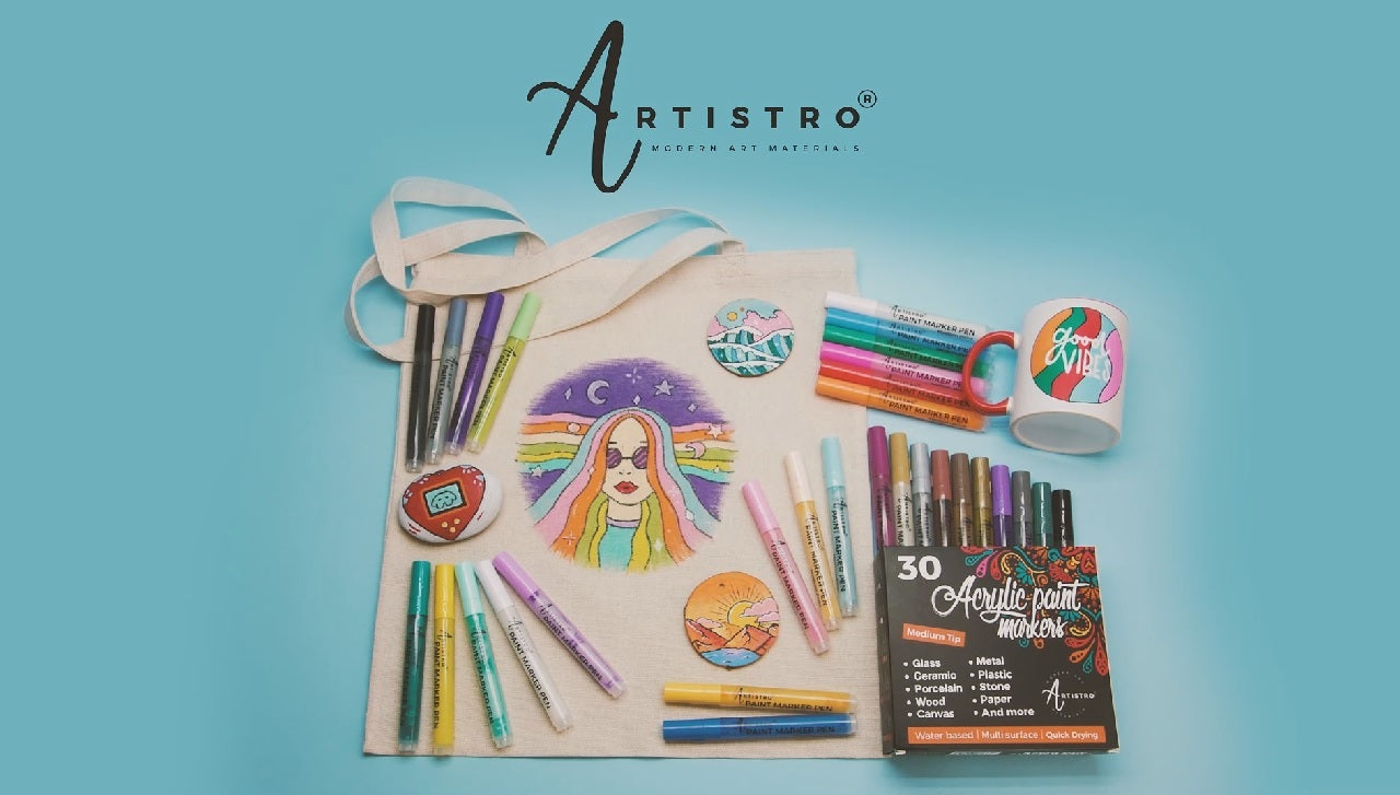 60 Artistro Markers for Art | 30 Acrylic Extra Fine Tip Paint Pens + 30 Acrylic Medium Tip Paint Pens for Rock, Wood, Glass, Ceramic, Metal Painting