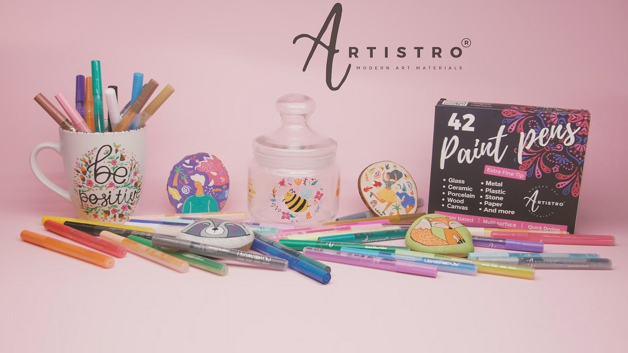 60 Artistro Markers for Art | 30 Acrylic Extra Fine Tip Paint Pens + 30 Acrylic Medium Tip Paint Pens for Rock, Wood, Glass, Ceramic, Metal Painting