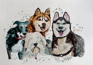 Unique original custom art painting of beloved pets - A1 art size