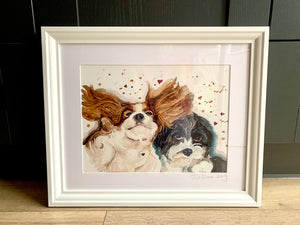 Unique original custom art painting of beloved pets - A3 art size