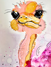 Load image into Gallery viewer, Colourful ostrich - Alcohol Ink Painting on Yupo Paper
