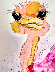 Colourful ostrich - Alcohol Ink Painting on Yupo Paper