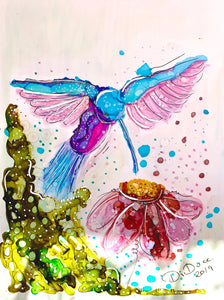 Pretty humming-bird - Alcohol Ink Painting on Yupo Paper