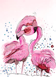 Love flamingos - Alcohol Ink Painting on Yupo Paper