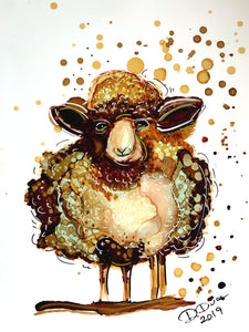 Whimsical sheep - Alcohol Ink Painting on Yupo Paper