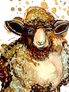 Whimsical sheep - Alcohol Ink Painting on Yupo Paper