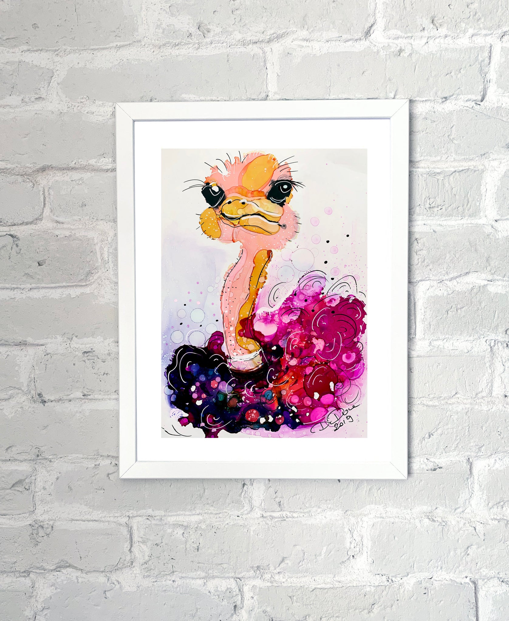 Colourful ostrich - Alcohol Ink Painting on Yupo Paper – didART studio