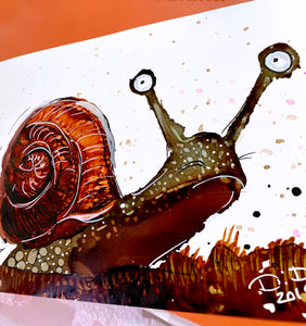 A hesitant snail - Alcohol Ink Painting on Yupo Paper