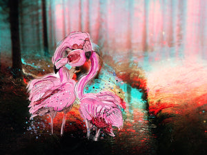 Love flamingos - Print of original Alcohol Ink Painting