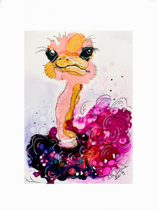 Colourful ostrich - Print of original Alcohol Ink Painting