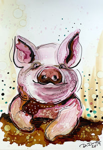 Smug pig - Alcohol Ink Painting on Yupo Paper