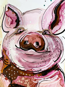 Smug pig - Alcohol Ink Painting on Yupo Paper