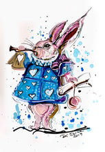 Load image into Gallery viewer, White Rabbit - Alice in Wonderland - Alcohol Ink Painting on Yupo Paper
