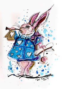 White Rabbit - Alice in Wonderland - Alcohol Ink Painting on Yupo Paper
