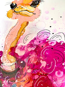 Colourful ostrich - Alcohol Ink Painting on Yupo Paper
