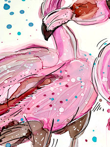 Love flamingos - Alcohol Ink Painting on Yupo Paper