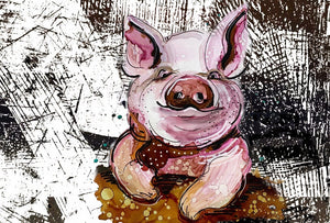 Smug pig - Print of original Alcohol Ink Painting