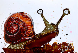A hesitant snail - Alcohol Ink Painting on Yupo Paper