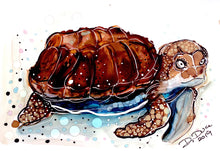 Load image into Gallery viewer, Bizarre turtle - Alcohol Ink Painting on Yupo Paper
