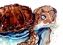 Load image into Gallery viewer, Bizarre turtle - Alcohol Ink Painting on Yupo Paper
