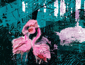 Love flamingos - Print of original Alcohol Ink Painting
