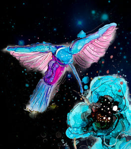 Pretty humming-bird - Print of original Alcohol Ink Painting