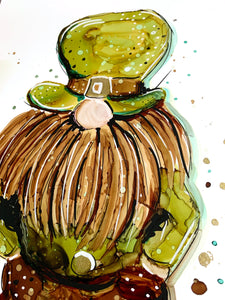Irish Leprechaun - Alcohol Ink Painting on Yupo Paper
