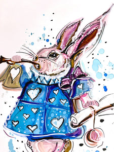 White Rabbit - Alice in Wonderland - Alcohol Ink Painting on Yupo Paper