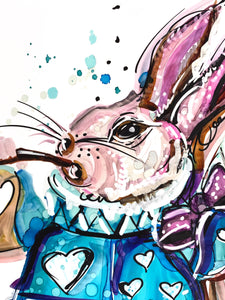 White Rabbit - Alice in Wonderland - Alcohol Ink Painting on Yupo Paper