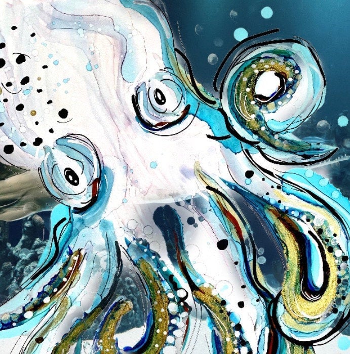 Wild octopus - Print of original Alcohol Ink Painting